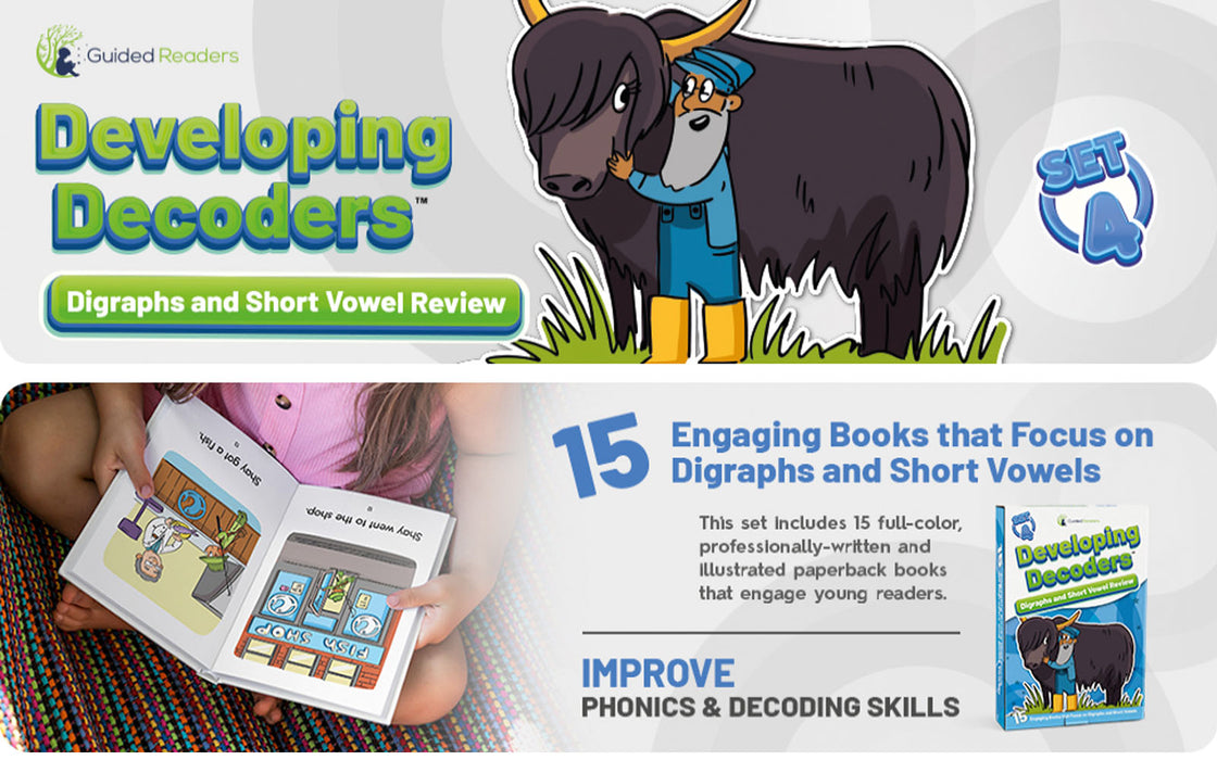Decodable Readers: 15 Digraphs and Short Vowel Review Phonics Books for Beginning Readers (Developing Decoders Set 4)