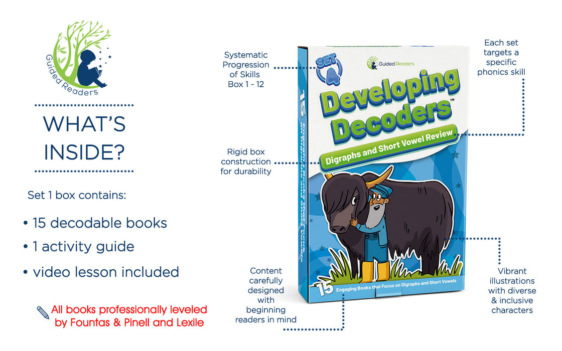 Decodable Readers: 15 Digraphs and Short Vowel Review Phonics Books for Beginning Readers (Developing Decoders Set 4)