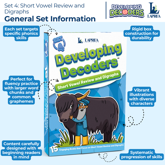 Decodable Readers: 15 Digraphs and Short Vowel Review Phonics Books for Beginning Readers (Developing Decoders Set 4)