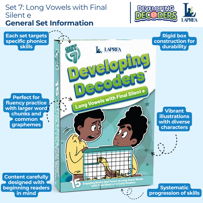 Decodable Readers: 15 Long Vowels with Final Silent E Phonics Books for Beginning Readers (Developing Decoders Set 7)