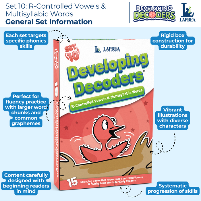 Decodable Readers: 15 R-Controlled Vowels & Multisyllabic Words Phonics Books for Beginning Readers (Developing Decoders Set 10)