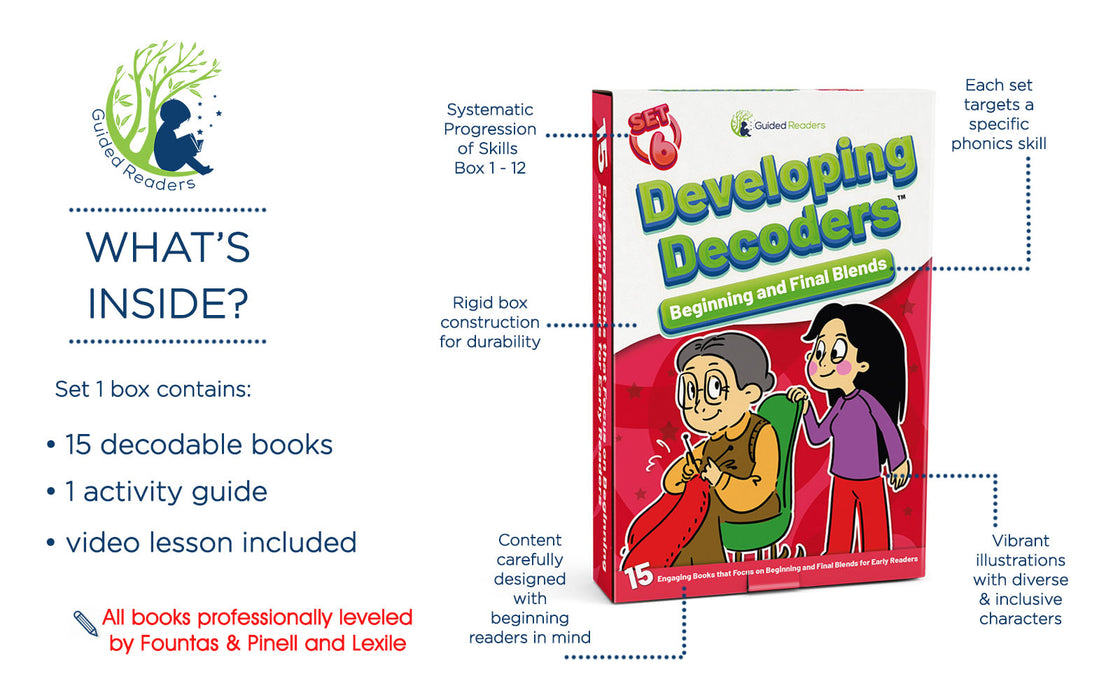 Decodable Readers: 15 Beginning and Final Blends Phonics Books for Beginning Readers (Developing Decoders Set 6)