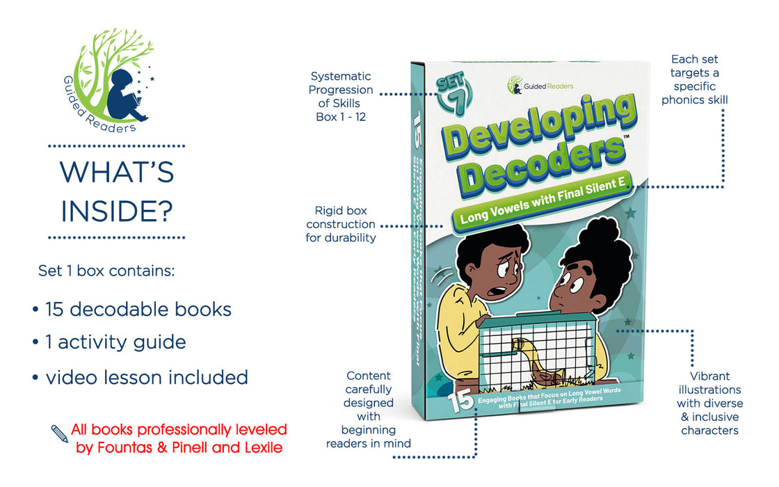 Decodable Readers: 15 Long Vowels with Final Silent E Phonics Books for Beginning Readers (Developing Decoders Set 7)